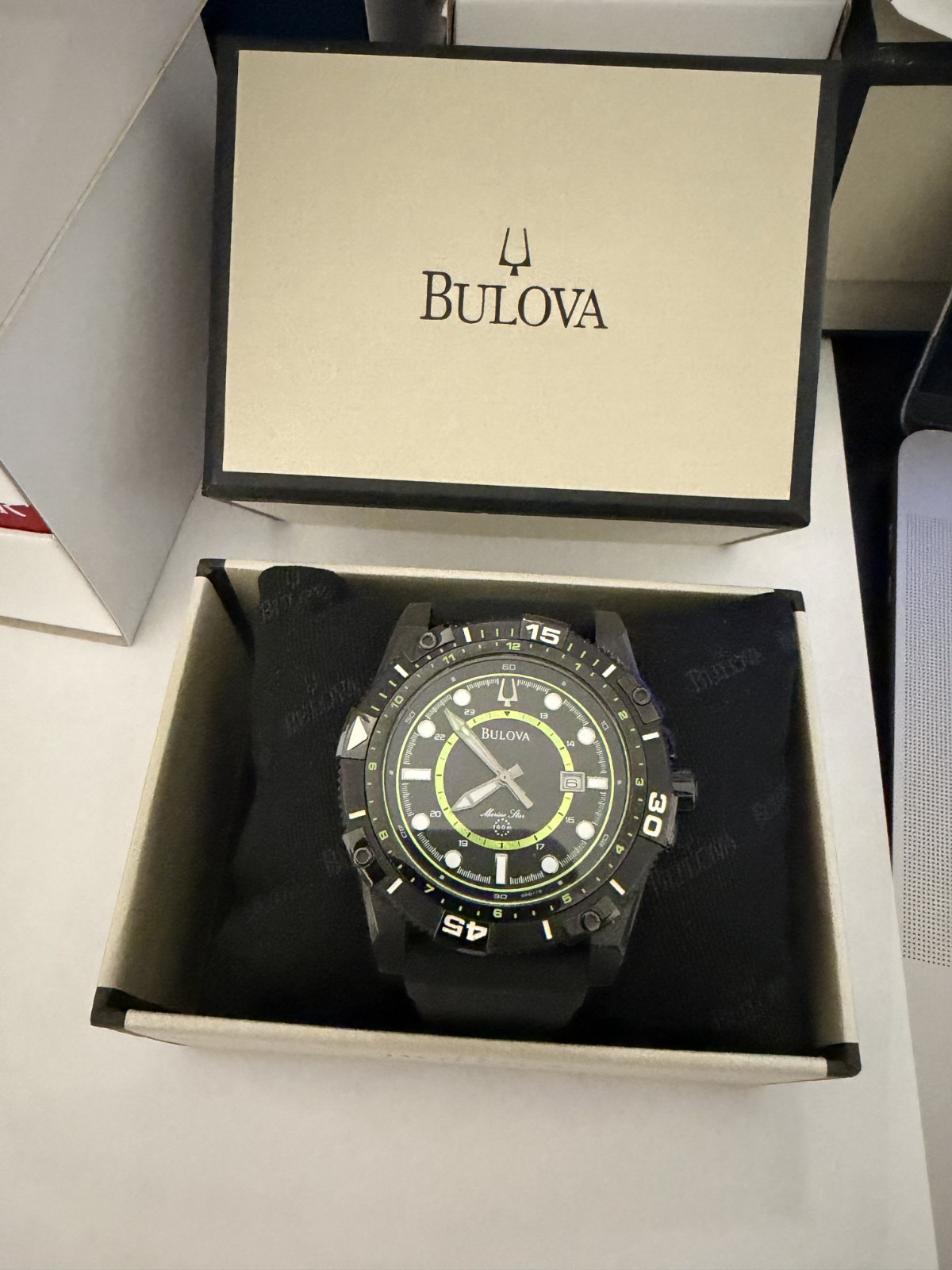 Bulova Men’s Marine Star Quartz 98B178 Watch 45mm Black Dial Bracelet MSRP $399
