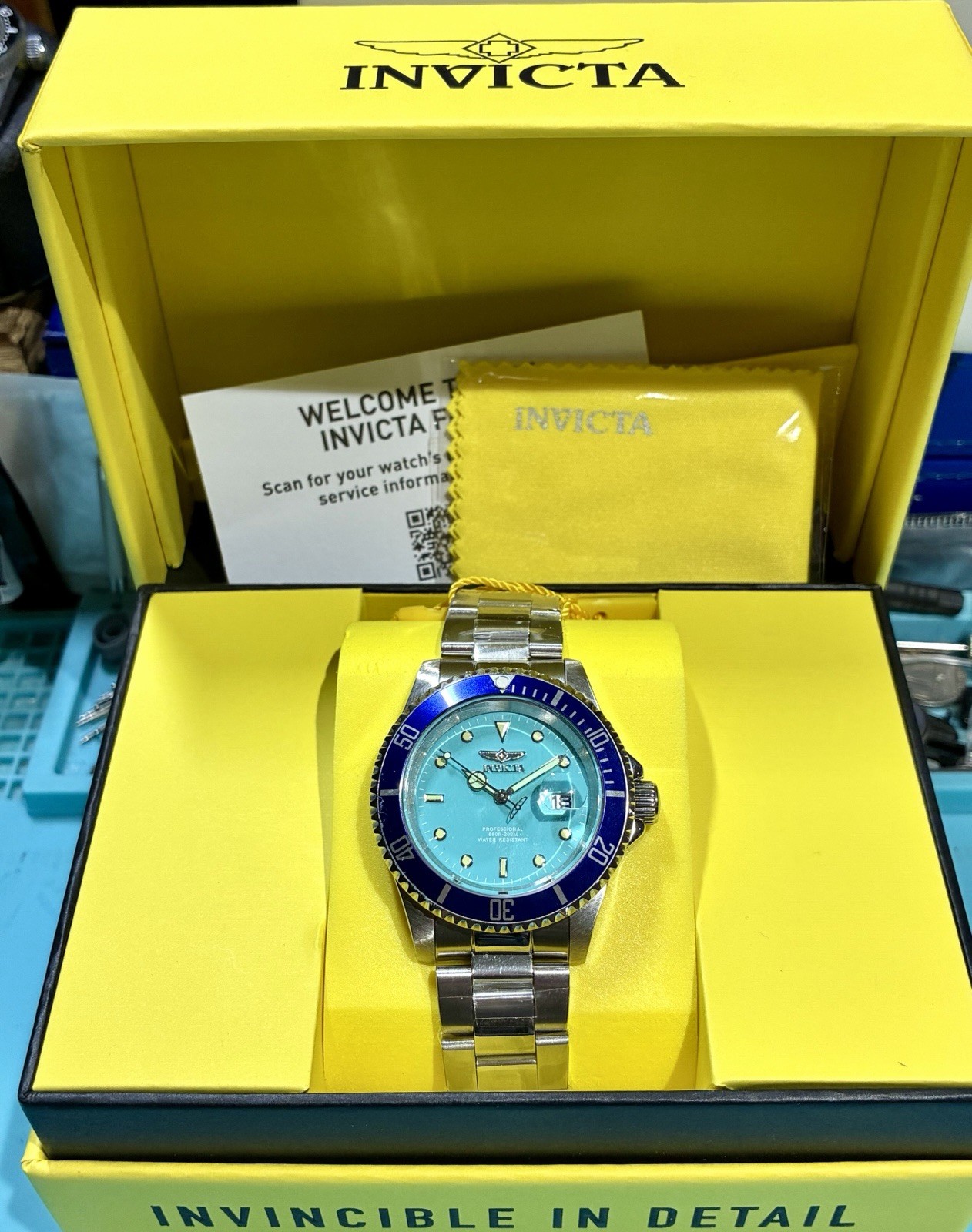 INVICTA PRO DIVER TURQUOISE BLUE BEZEL 40MM STAINLESS STEEL TMI PC32 QUARTZ!