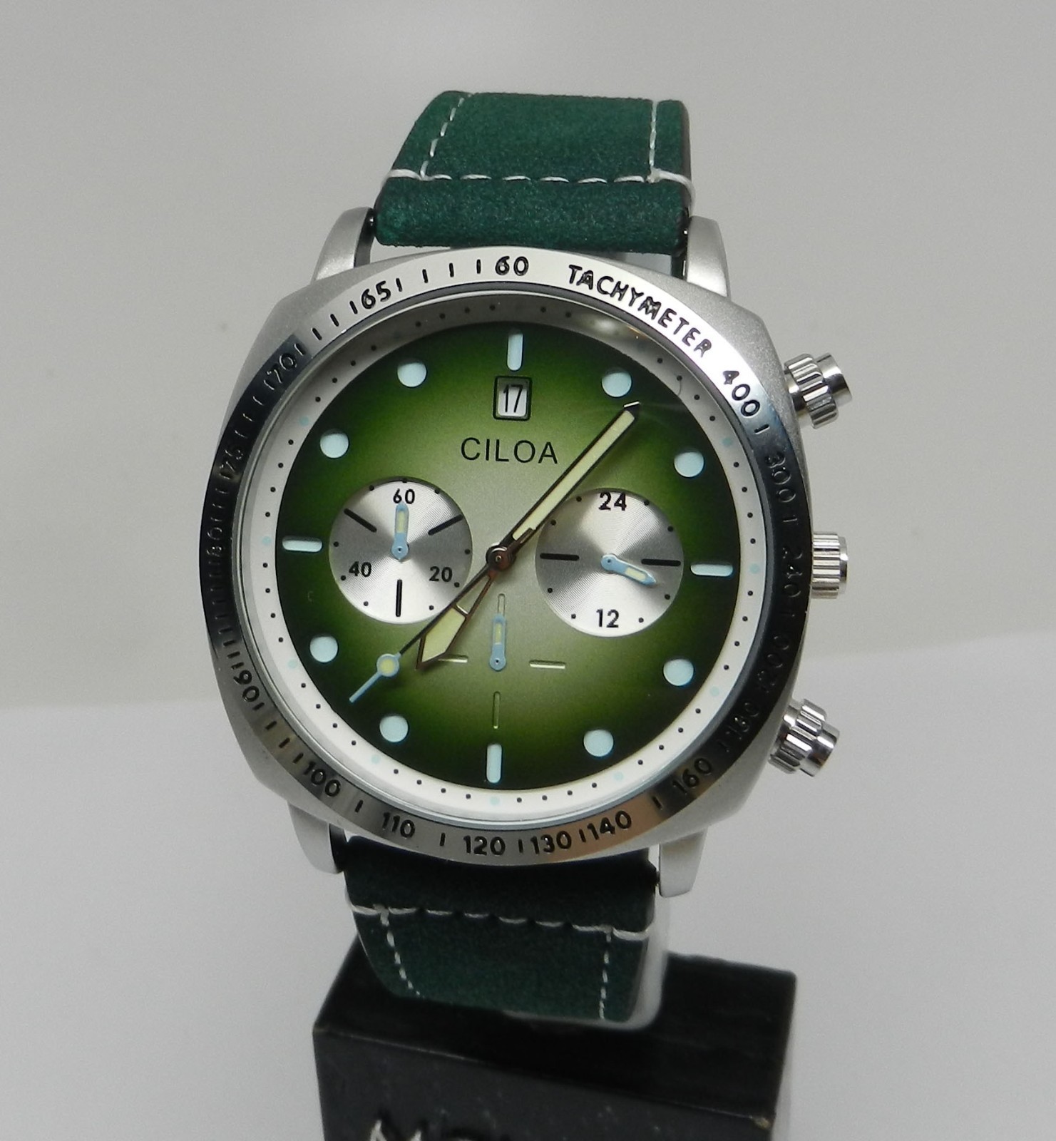 Men’s 45mm Green Chronograph Date Dial Hull Style Stainless W/ Leather Watch