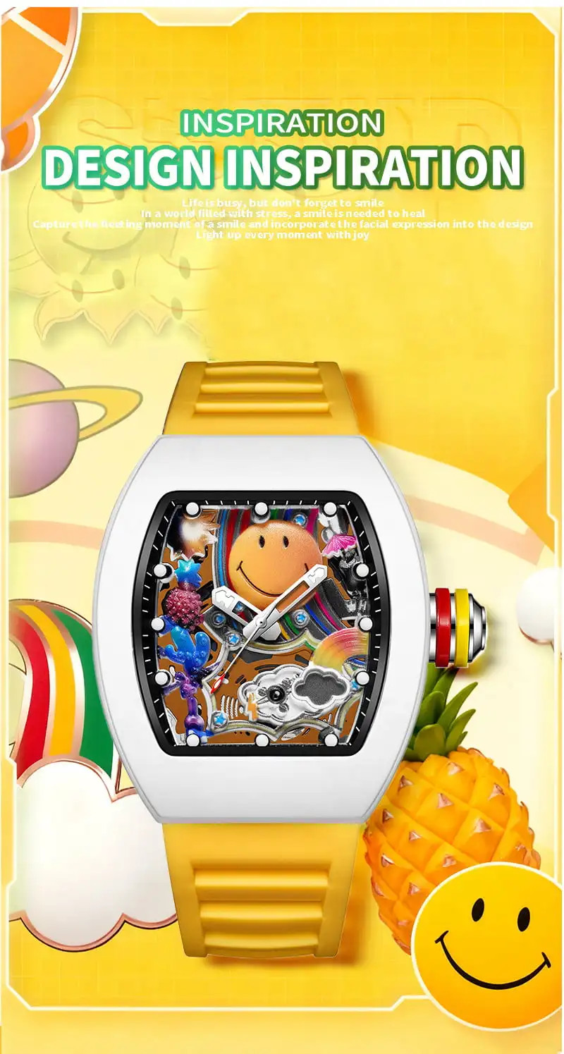 New Men’s Hip-Hop Gear Quartz Watch Luminous Large Dial Silicone Barrel Gift
