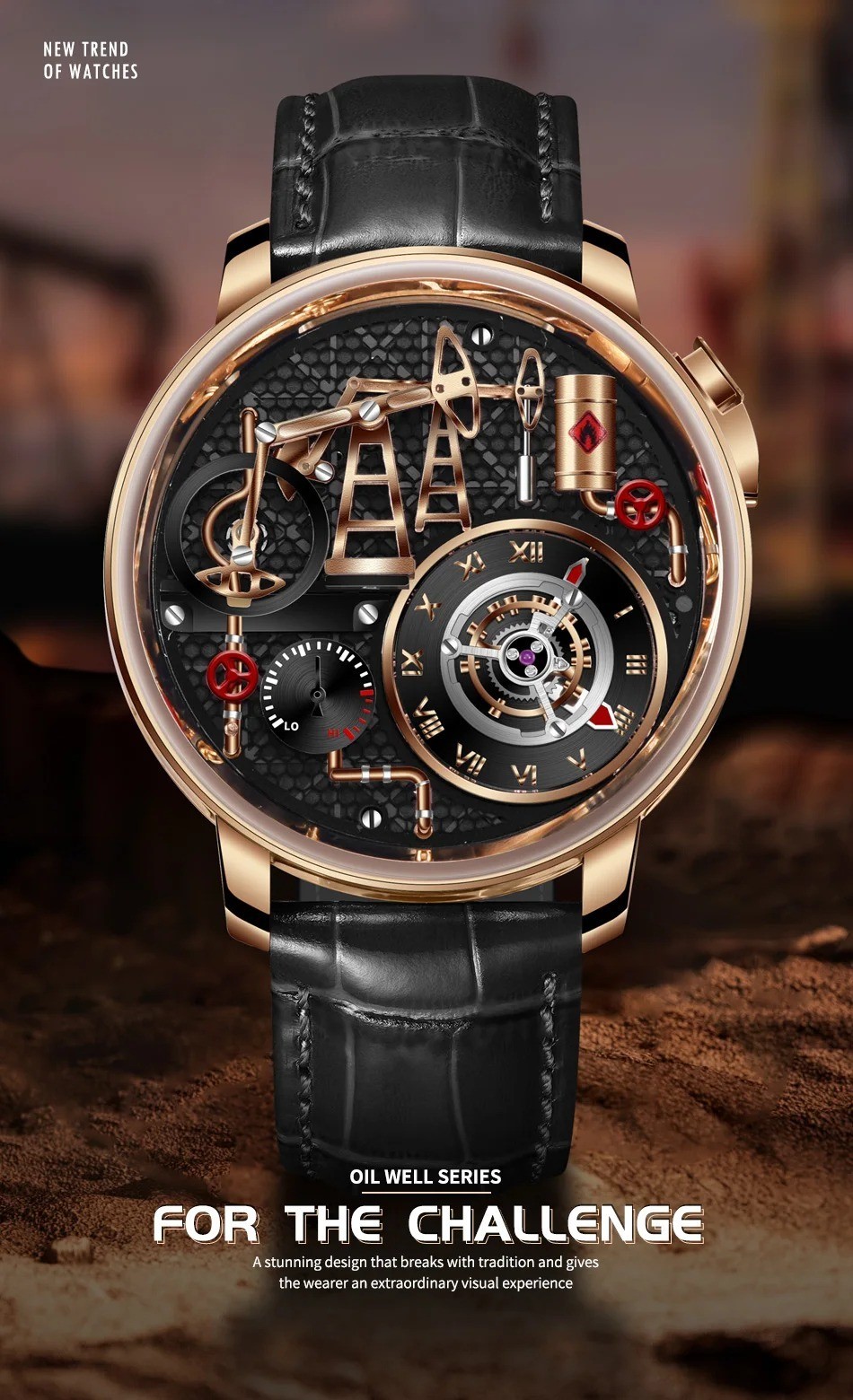 PINDU skeleton Luxury Watch Oil mill Luminous Waterproof FREE extra STRAP