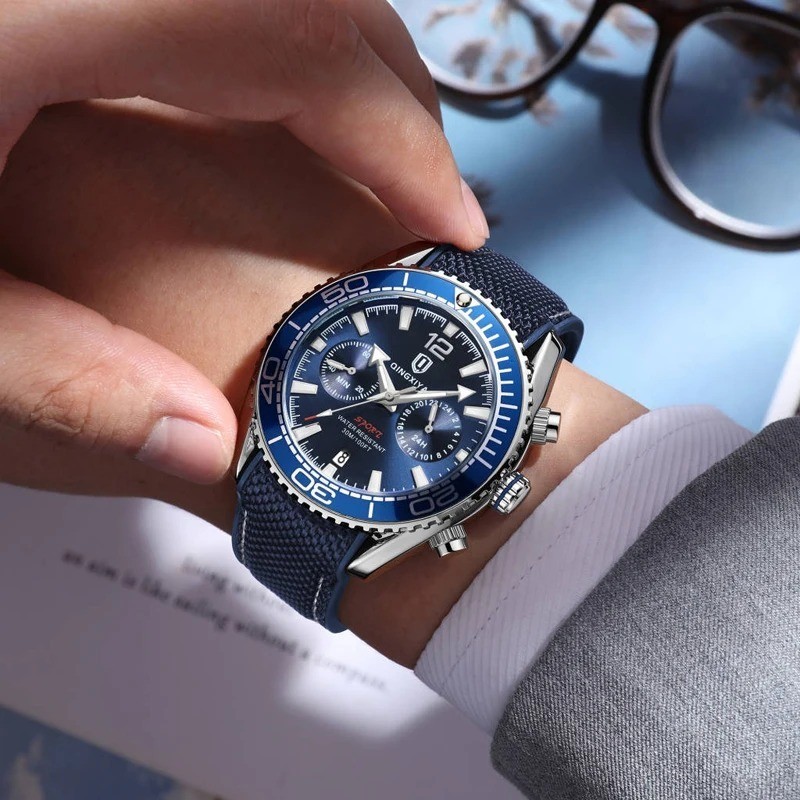 44MM QINGXIYA Quartz Diver Men’s Watch Nylon 30M Waterproof Date Luminous NEW