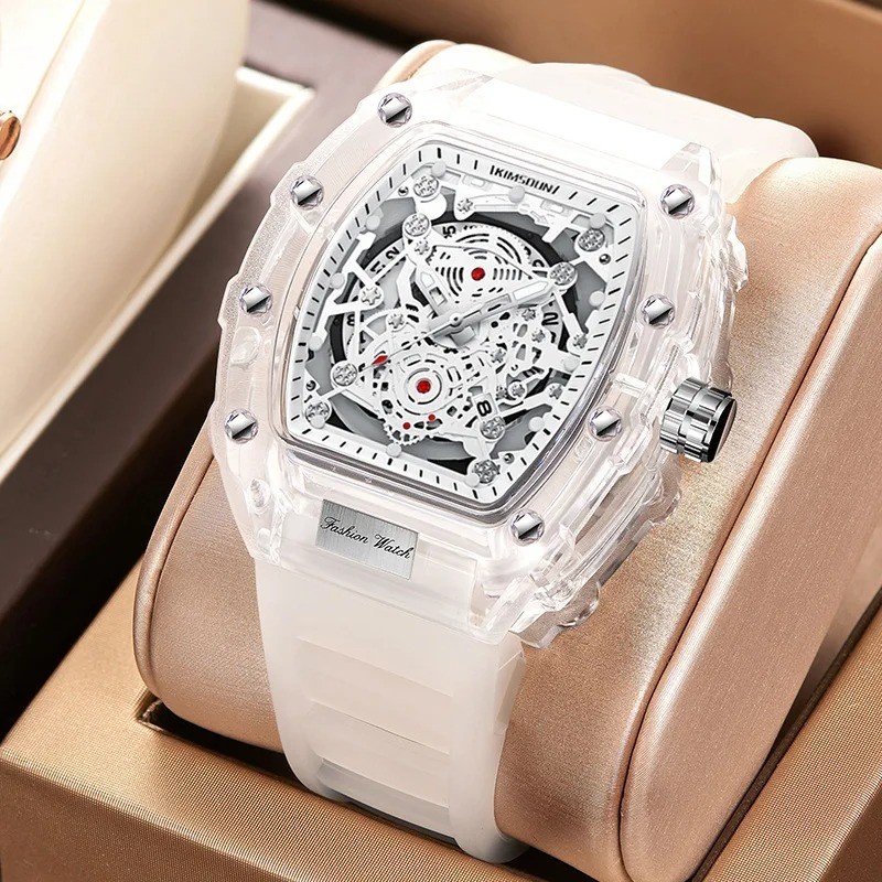 Fashionable Casual Men’s Watch Luminous Calendar Function Silicone Strap Tonneau