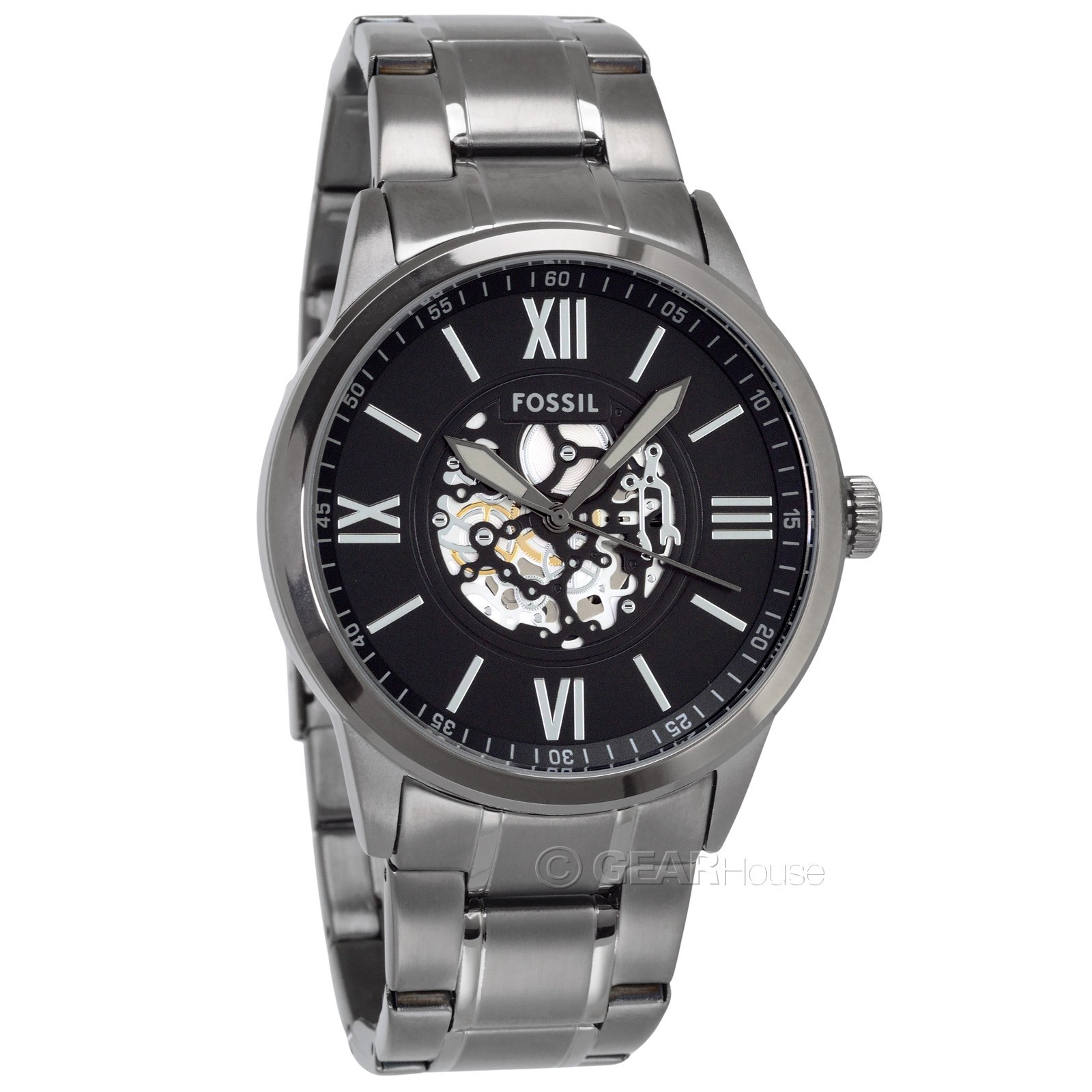 FOSSIL Flynn Mens Watch, Large Black & Silver Dial, Gray Stainless Steel Band