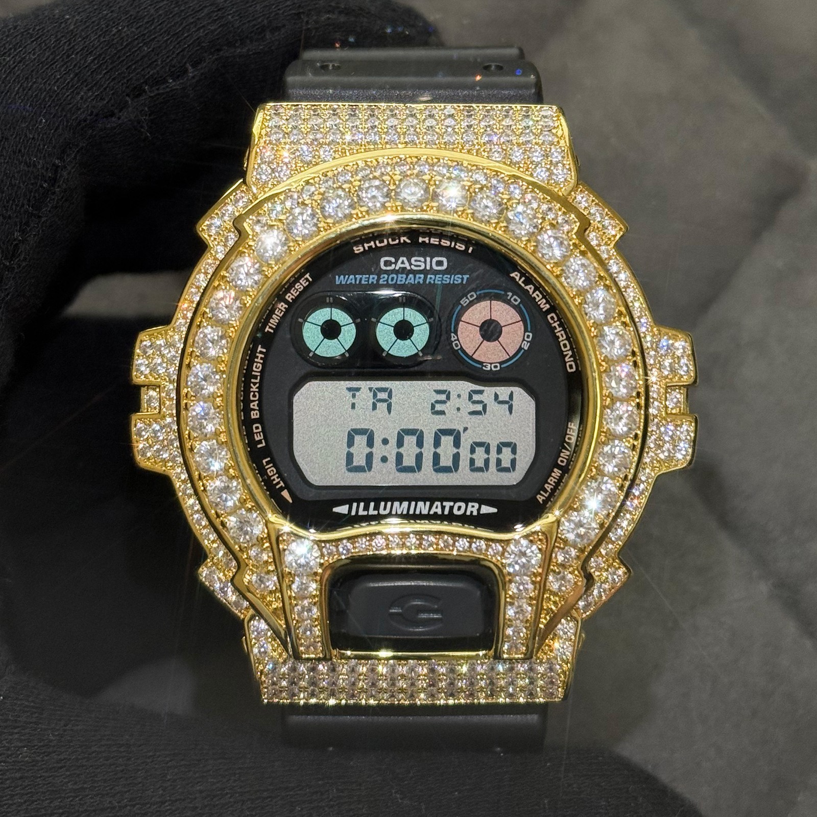 Authentic Gold 13.5 CTW Casio G-Shock DW6900 Iced Out Watch
