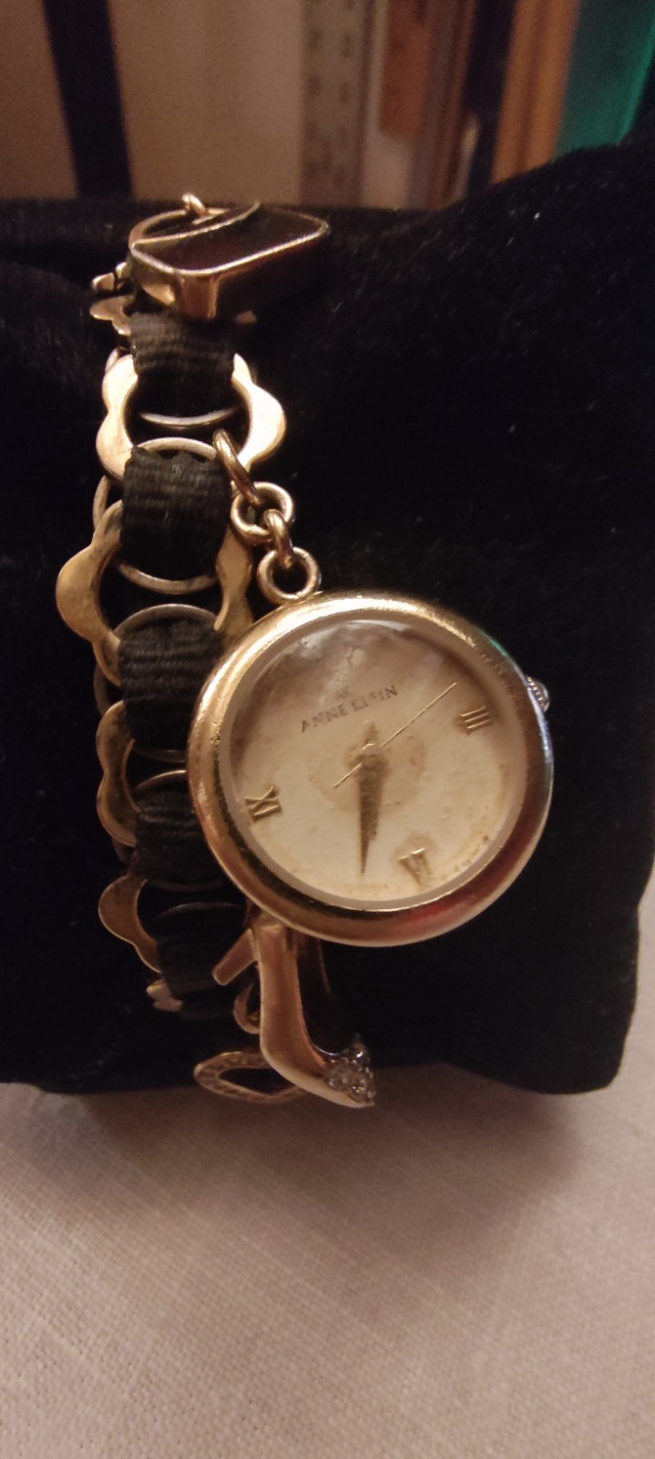Anne Klein 753M Thailand Movement Round Charm Bracelet Gold/Black Nylon…