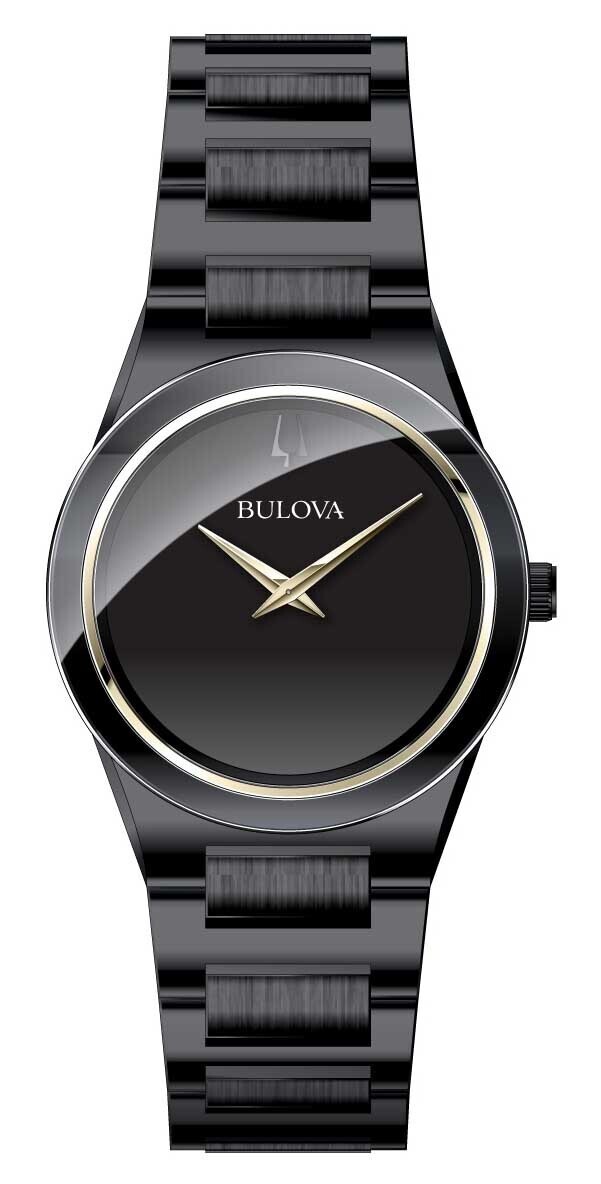 Bulova Mens Modern Slim Movement Quartz Black Stainless Steel Watch 41 MM 98A313