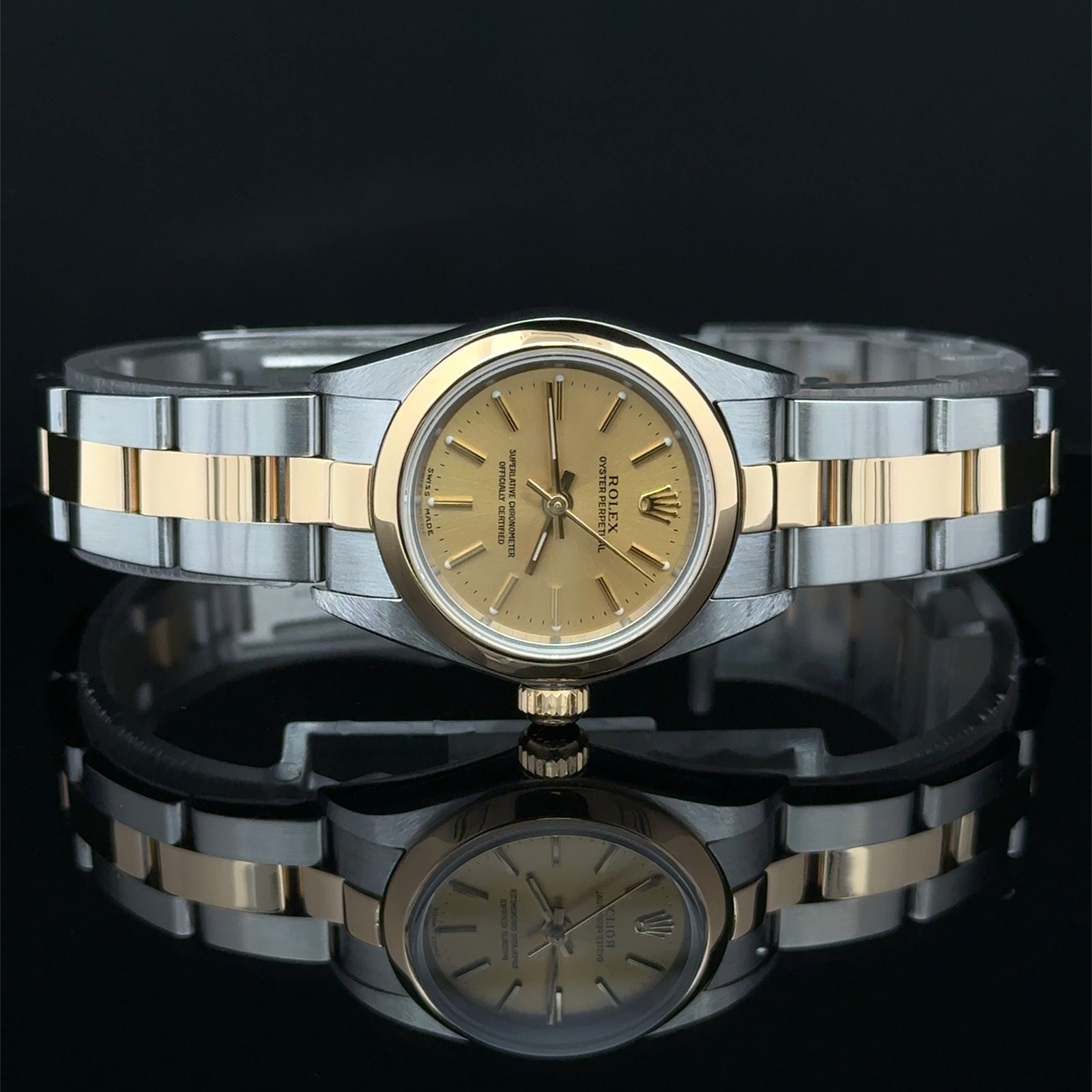 2004 Rolex Oyster Perpetual Champagne Stick Dial Oyster 76183 Complete Two-tone