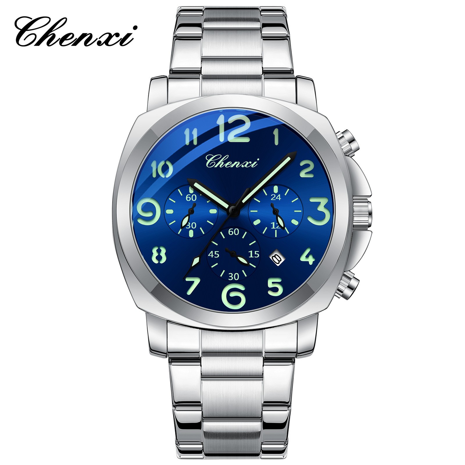 CHENXI Men Watches Chronograph Wristwatch Luminous Numeral Big Dial Quartz Watch