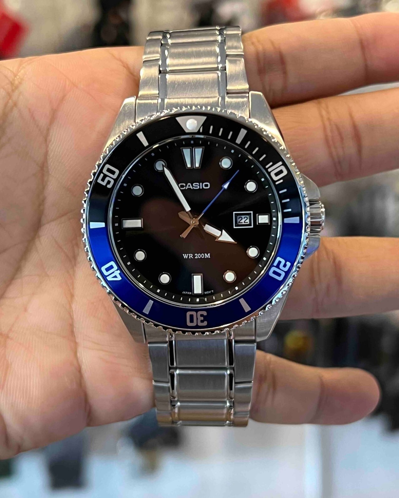 Casio MDV-107D-1A2 Duro Series Black Blue Analog Stainless Steel Men Sport Watch