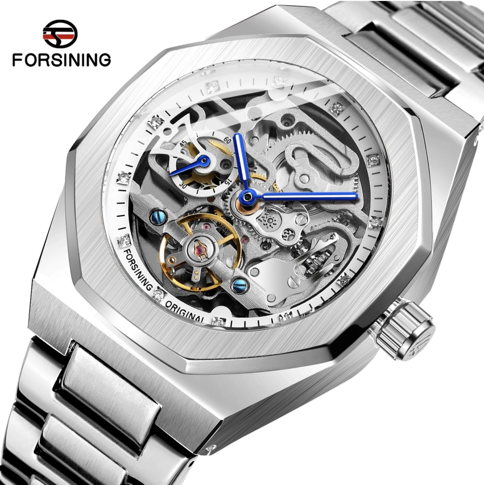 Men’s Skeleton Mechanical Luminous Luxury Waterproof Octagon Shape Watch