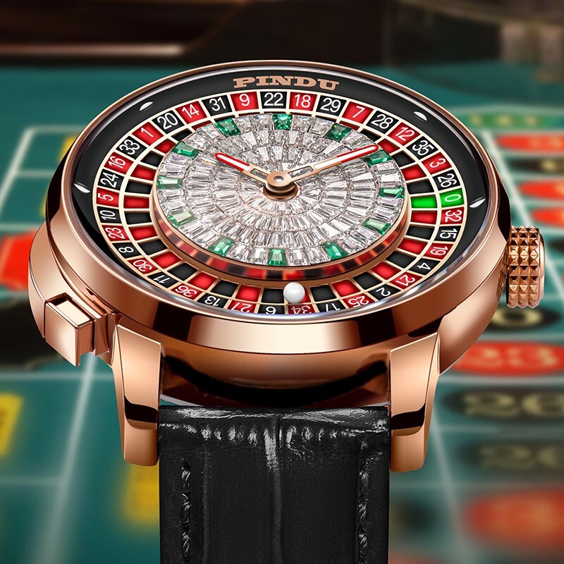 New PINDU Luxury Men’s Automatic Watch 5ATM Casino Tourbillon Rotating Roulette