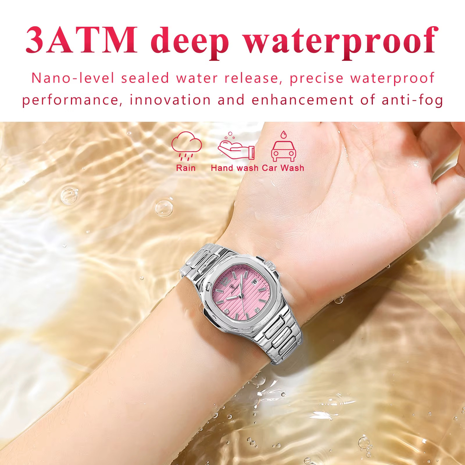 Luxury Women’s Square Quartz Watch Date Luminous Waterproof Wristwatch Ladies