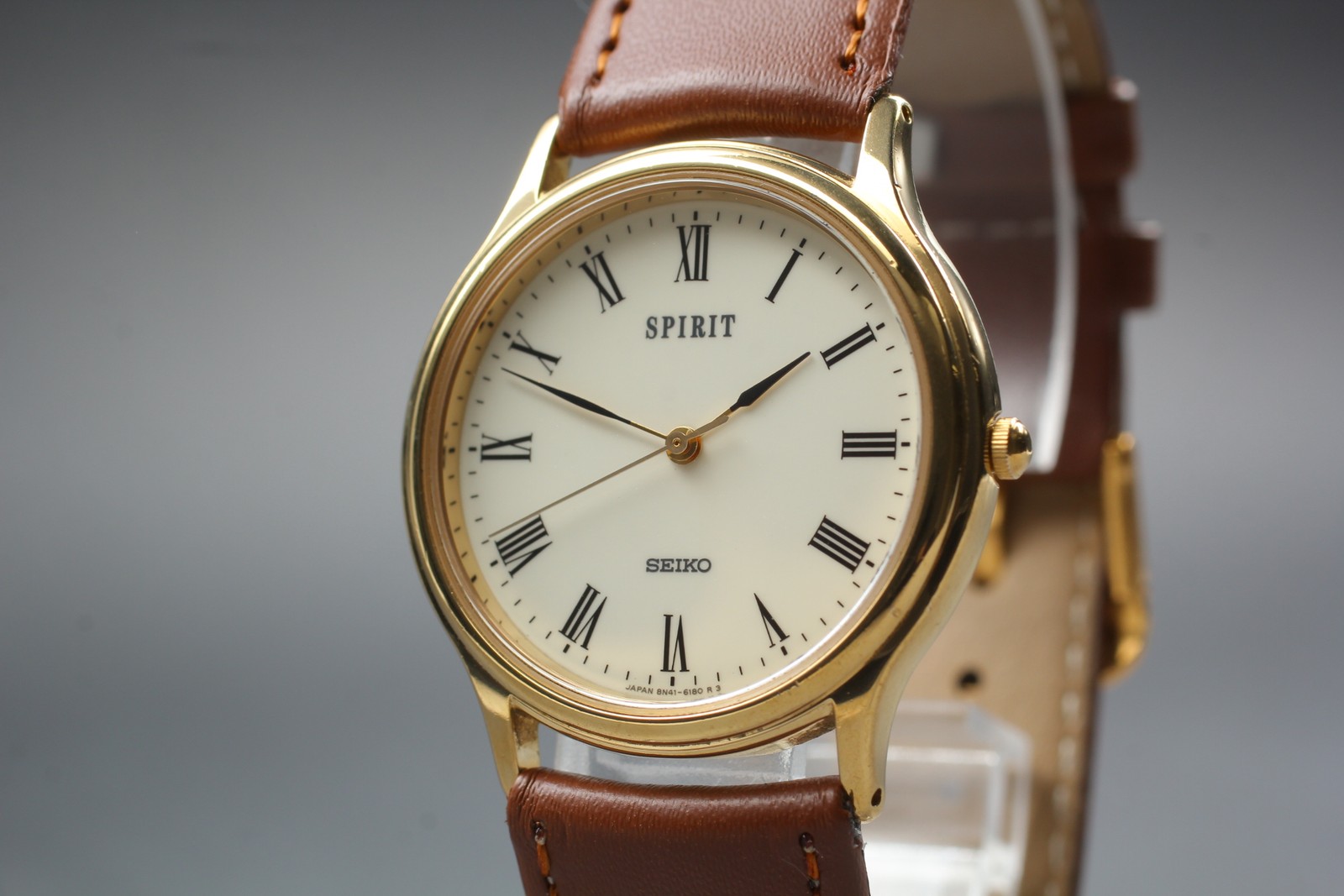 SEIKO SPIRIT 8N41-613A Gold Roman Mens Watch New Batt Vtg 1994 Near MINT JAPAN