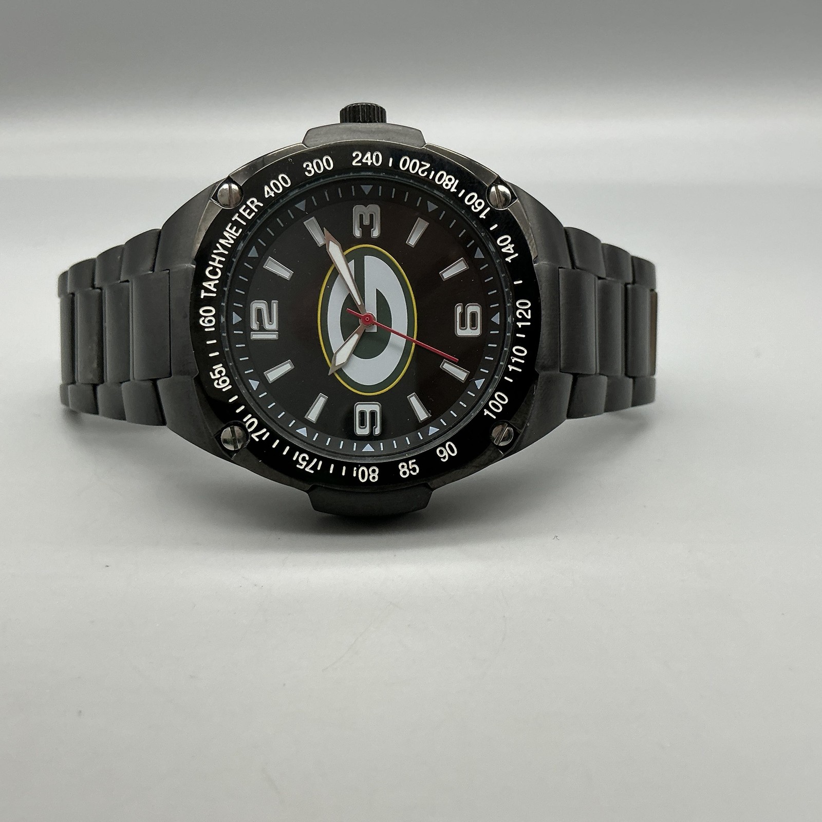 Game Time Green Bay Packers Mens Watch 43mm Black Dial Tachymeter New Battery 8″