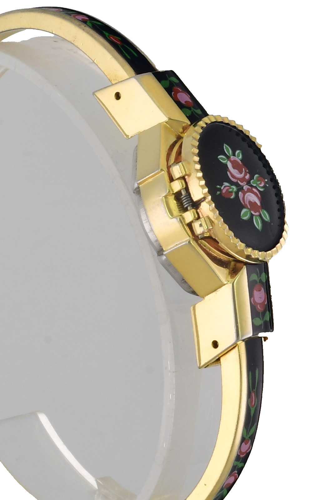 All Swiss FAITH Peek A Boo Enamel Gold Bangle Wrist Watch Perfect Working Order