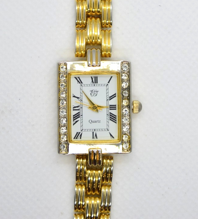 EJ Fashion Watch Women Gold Tone White Dial Rhinestone Bezel Bracelet