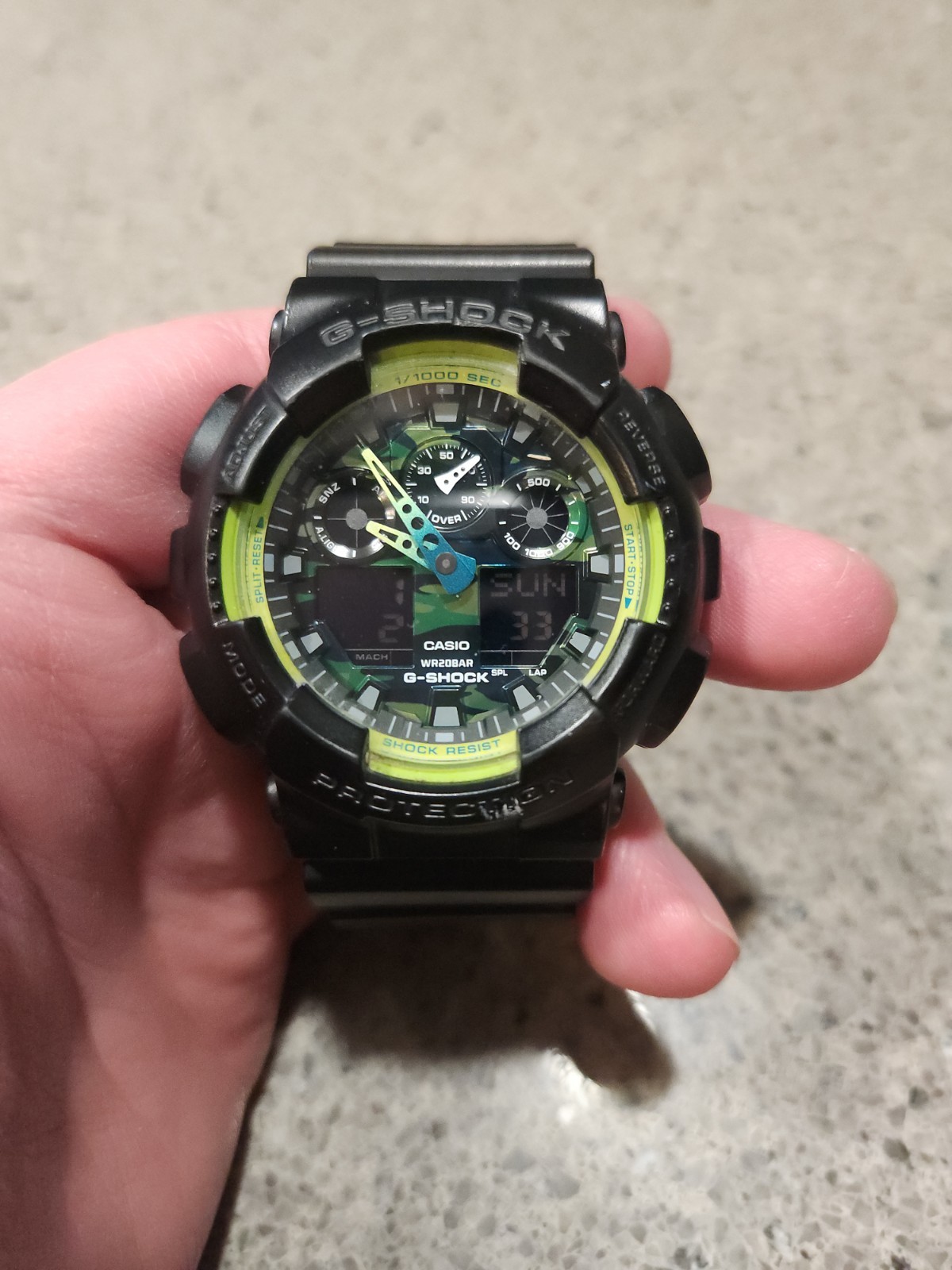 Casio G-Shock GA-100LY Black/Green Analog Digital Men’s Watch **NEW BATTERY**