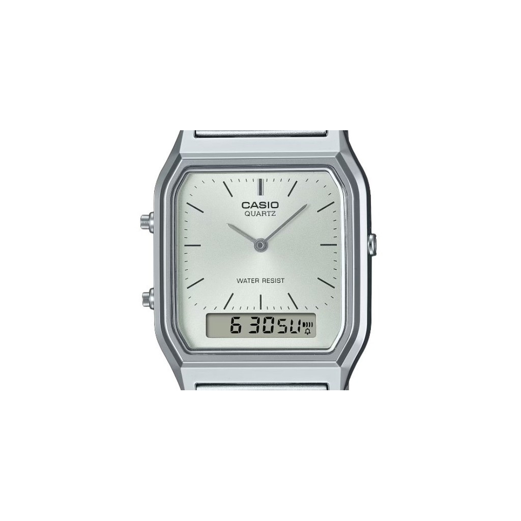 Casio AQ-230A-7DMQ Sil Case with Silver Stainless Steel Band, Unisex Wristwatch