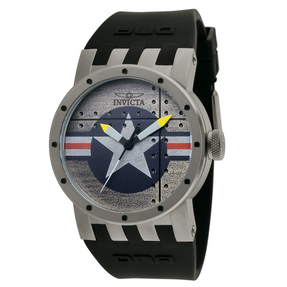 Invicta Men’s Watch DNA Bomber Black Rubber Strap Silver Tone Dial Quartz 11649