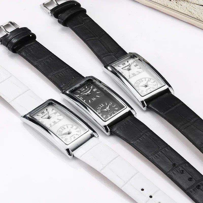 Luxury Dual Time Zone Watch Rectangle Quartz Dress Watch for Men and Women