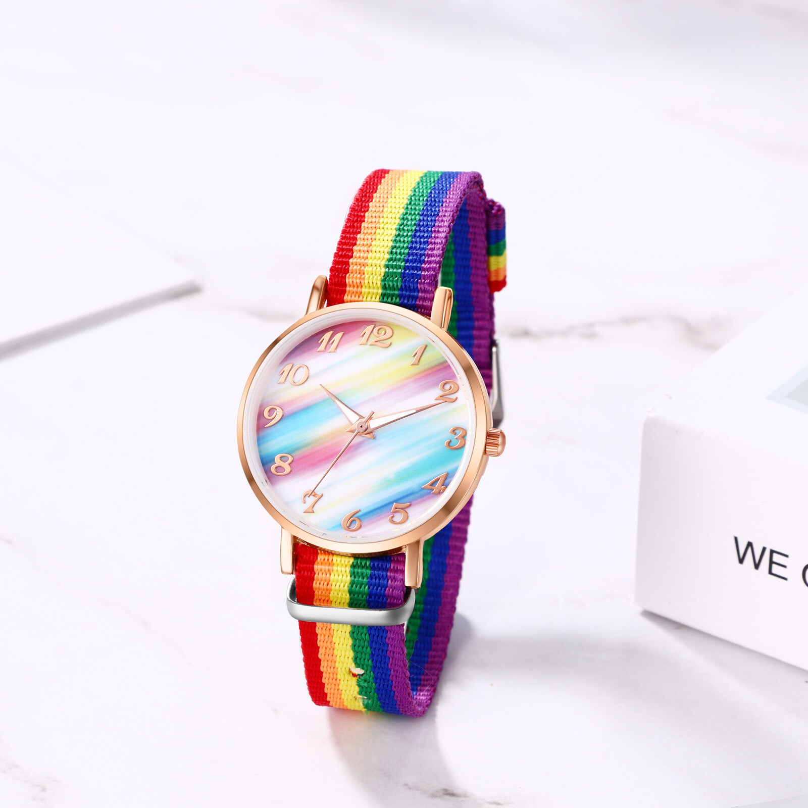 Kids Round Rainbow Color Dial Nylon Band Casual Quartz Wrist Watch Boy Girl Gift
