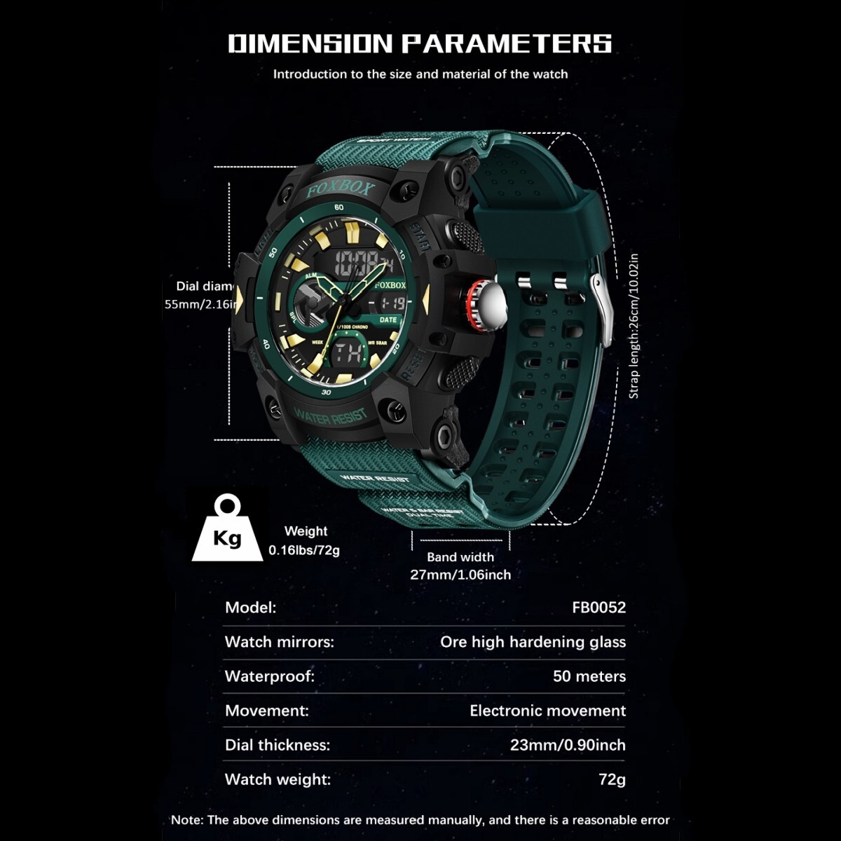 Men’s Watch Big Dial Quartz Digital Analog Luminous Waterproof Sports Wristwatch