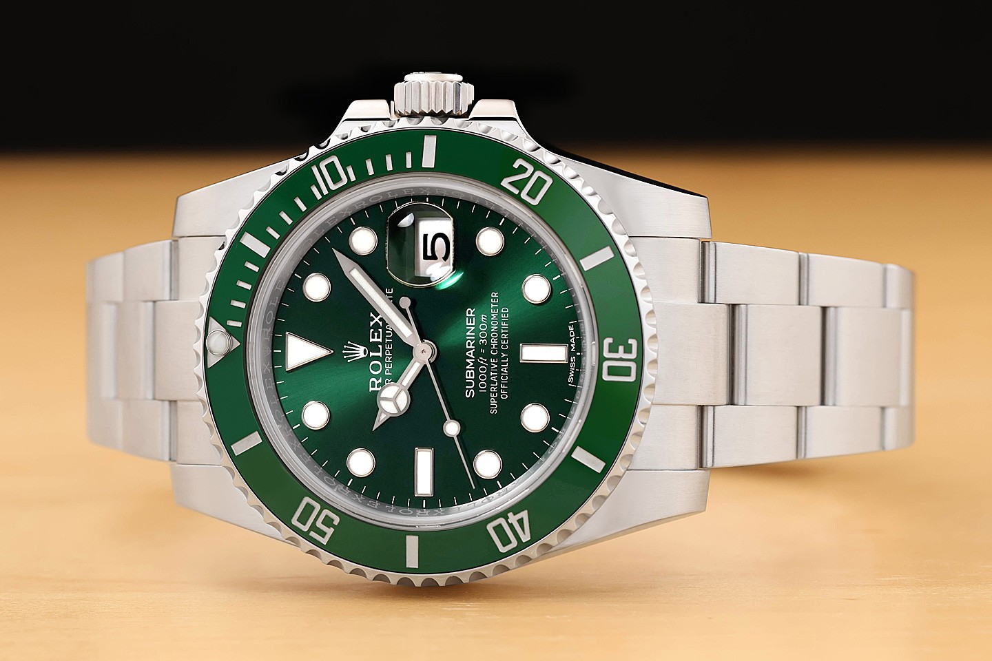 2016 CARD ROLEX MENS SUBMARINER DATE 40MM 116610LV HULK GREEN STEEL OYSTER WATCH