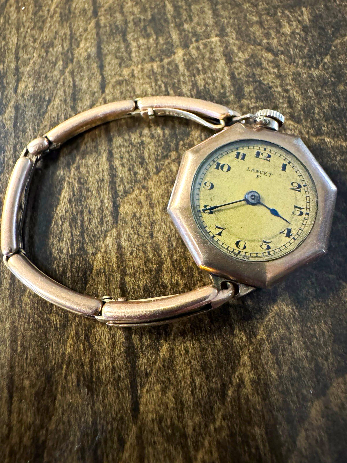 Lancet F Women’s Art Deco Octagon Manual 15J Beige Dial Silver Bracelet