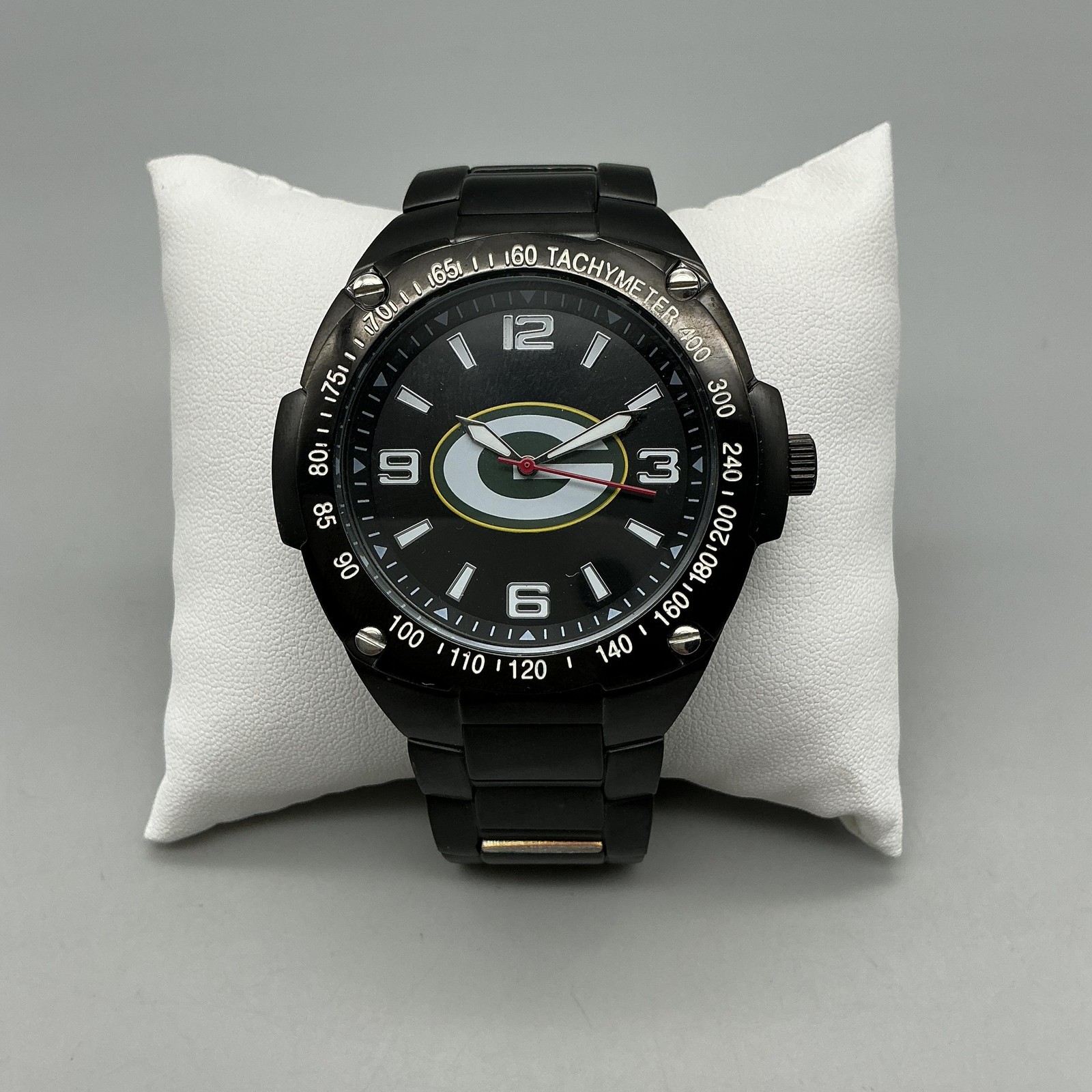 Game Time Green Bay Packers Mens Watch 43mm Black Dial Tachymeter New Battery 8″