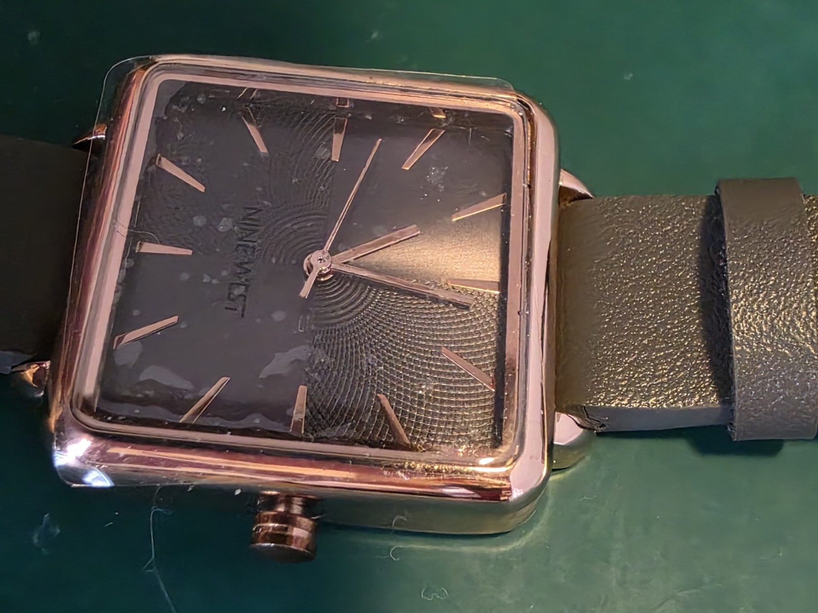 Nine West Women’s Square Rose Gold Tone Quartz Black Dial Black Strap Watch