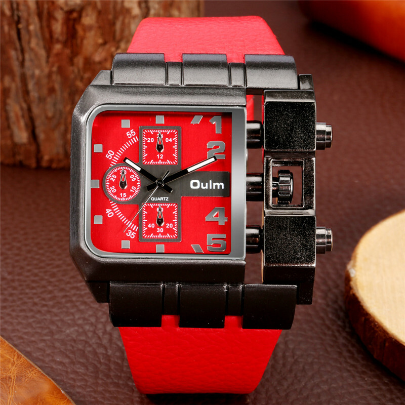 OULM Luminous Hand Men’s Analog Quartz Wrist Watches Leather Bracelet Band Gift