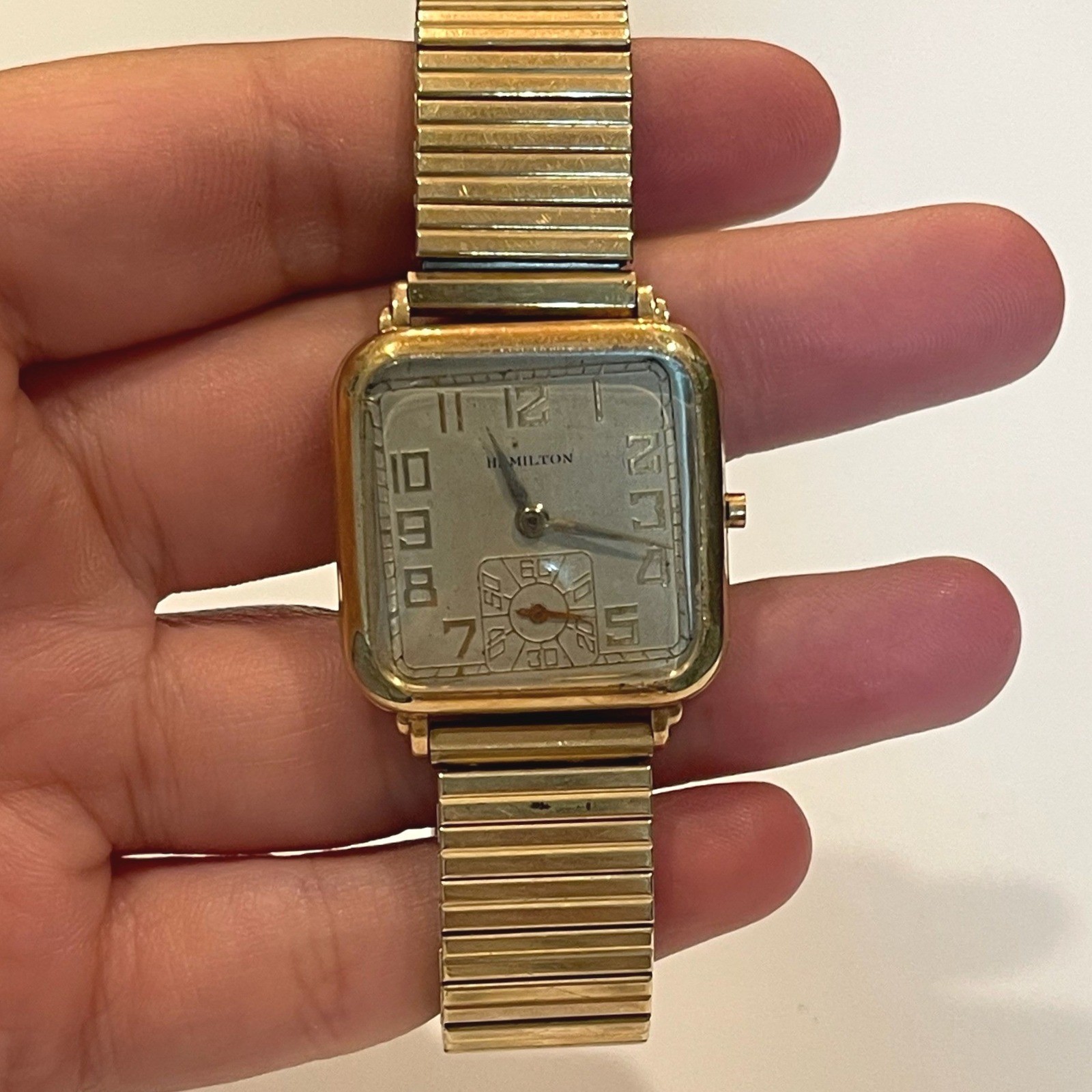 Vintage Hamilton Square Gold Tone Manual Wind Watch Speidel Expansion Band