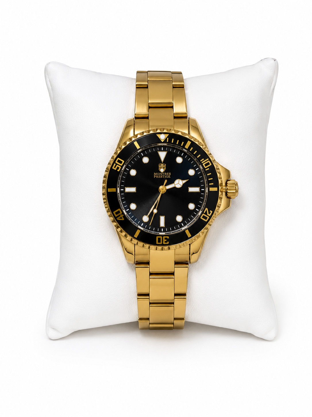 Montres Prestige MPW-0085 Gold Tone Diver Style Watch Black Dial w/ Box NEW