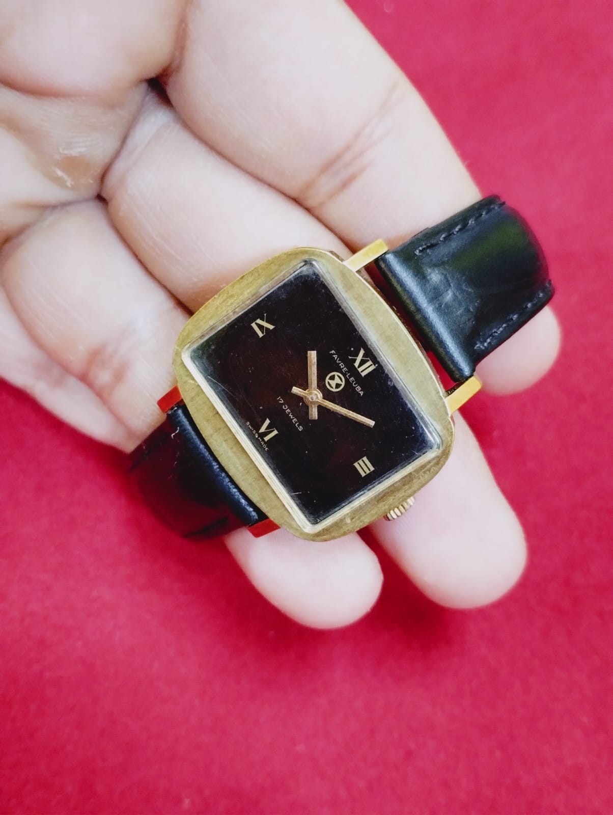 Vintage Favre leuba 17j original rare square swiss working wrist watch 051