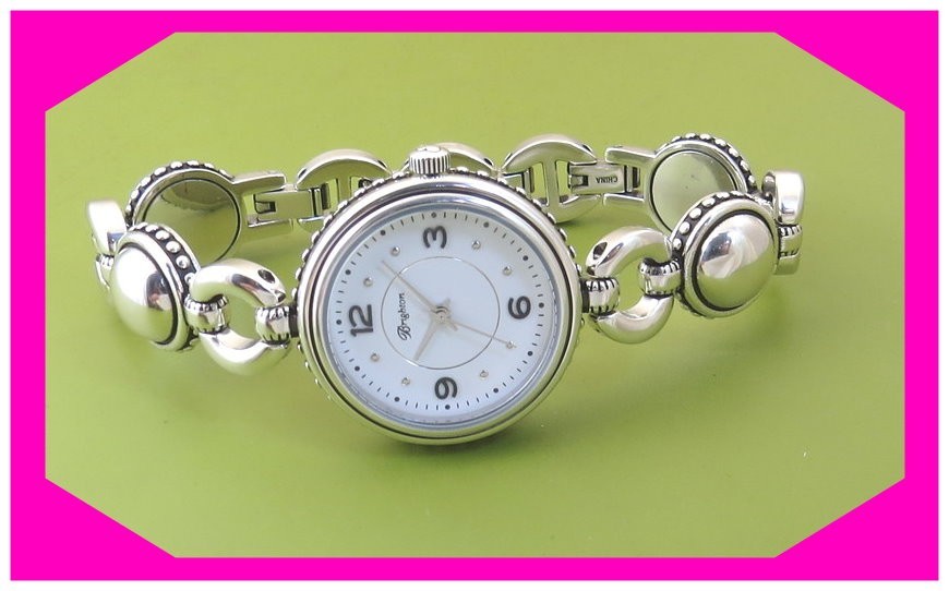 BRIGHTON PORTLAND Round Face Silver WATCH Nwtag WORKING w POUCH $178 50%