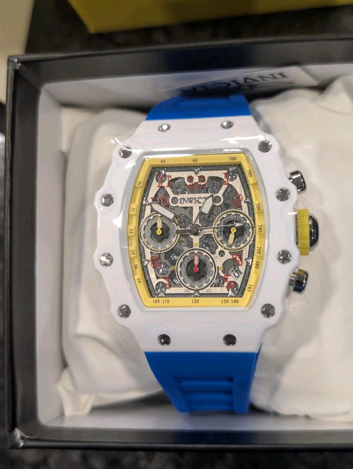 Invicta Racing Valxor Unisex Watch 40mm White Blue Yellow Chronograph New In Box