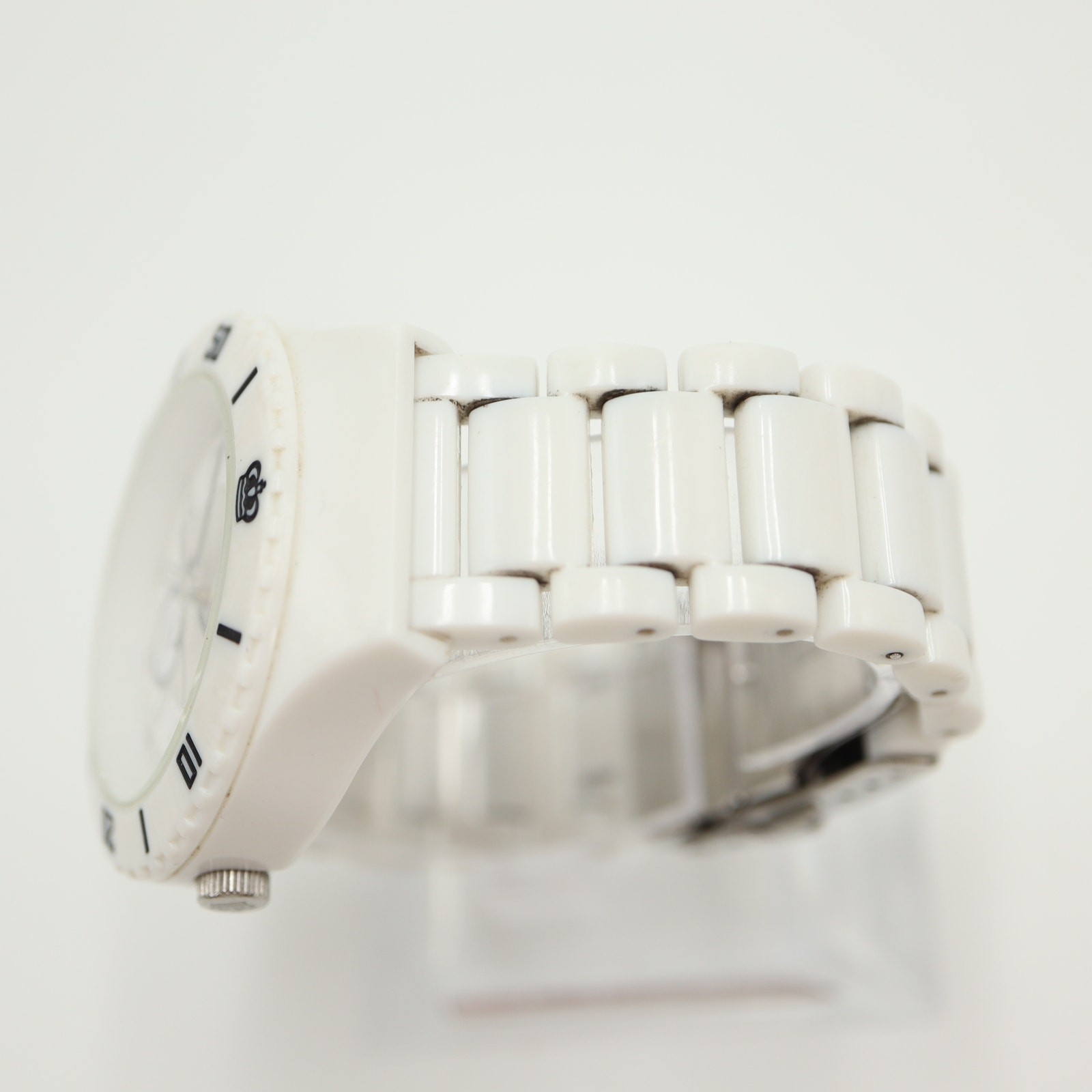 Juicy Couture White Acrylic Womens 42mm Watch 5.75″ Bracelet w New Battery