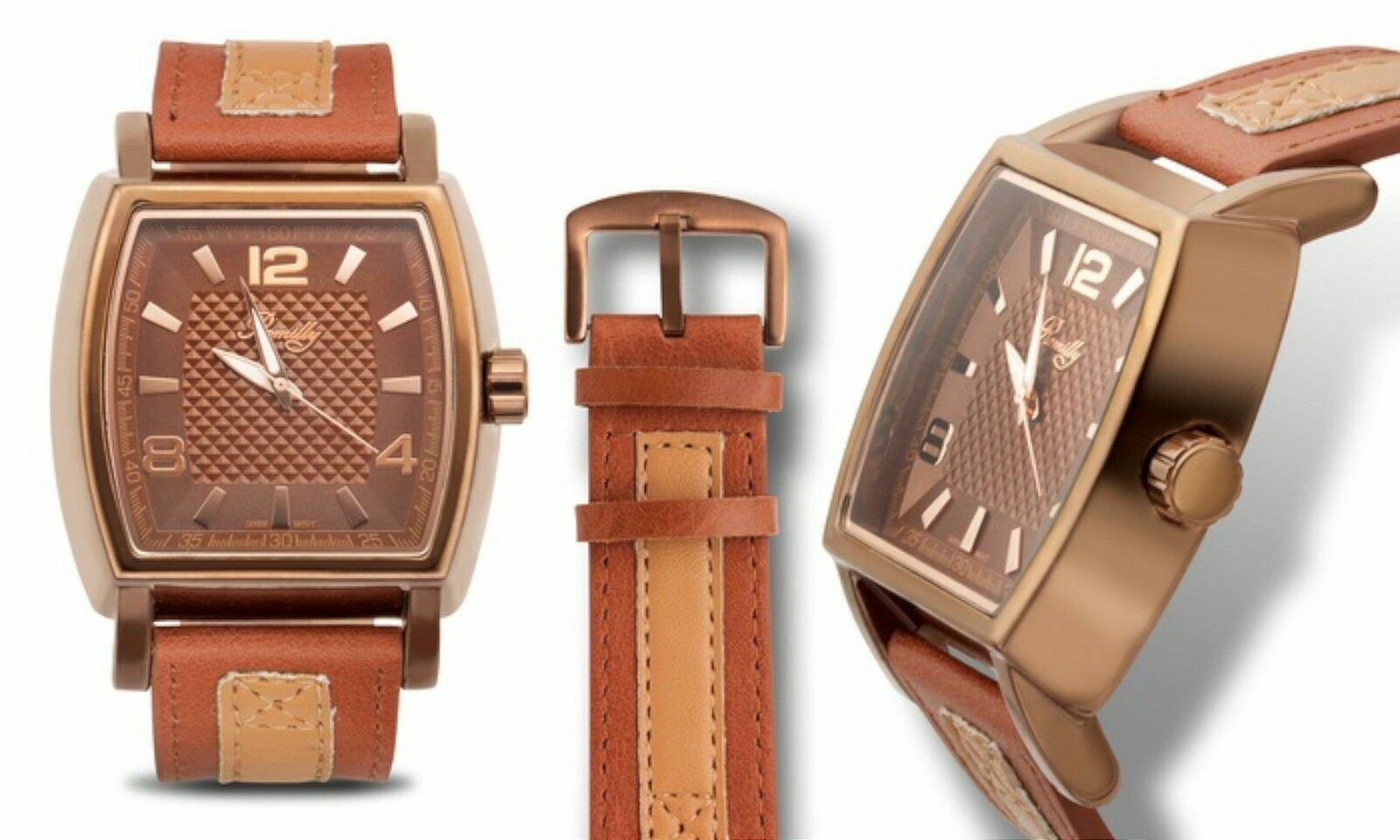NEW Romilly 9401A Men’s Alvares Collection Brown Leather Bronze Alloy Case Watch