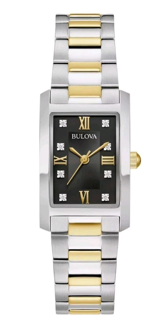 Bulova Classic 98P230 Black Dial Diamond Two Tone Stainless Steel Watch – NIB