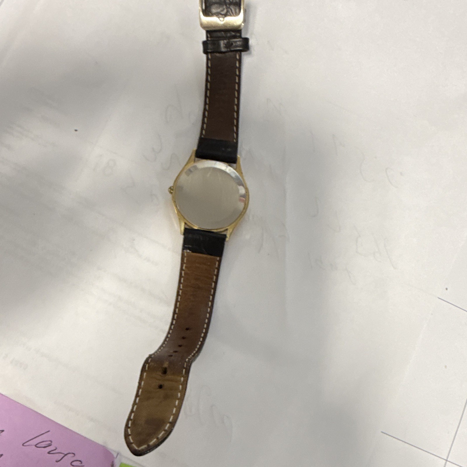 Seiko Quartz Vintage Dress Watch Black Dial Gold Case Black Leather Strap 26mm