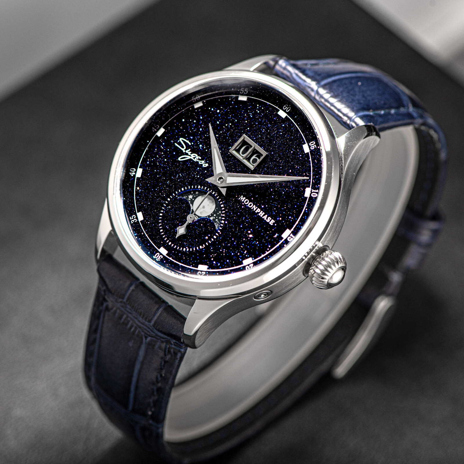 1PC Sugess MoonPhase Master StarDust Mechanical Watch Seagull 1963 SU2528STRA V3