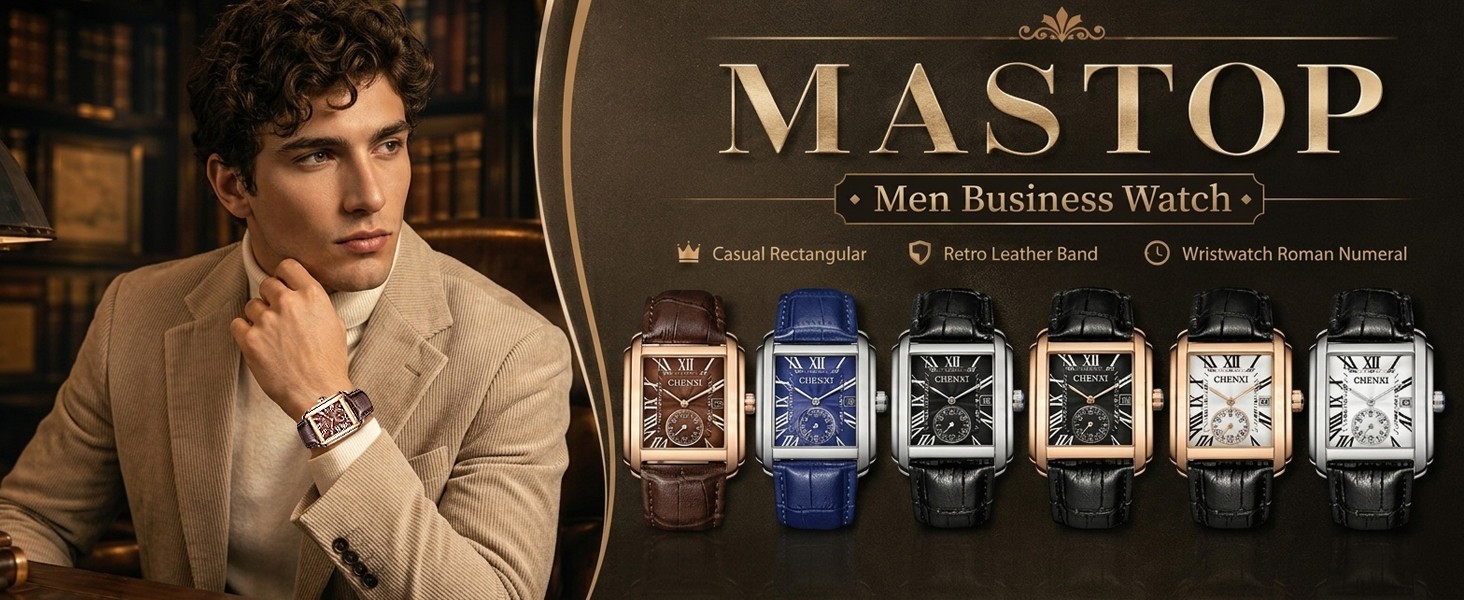 Men’s CHENXI Rectangular Dress Analog Date Quartz 35mm Wrist Watch New in Box