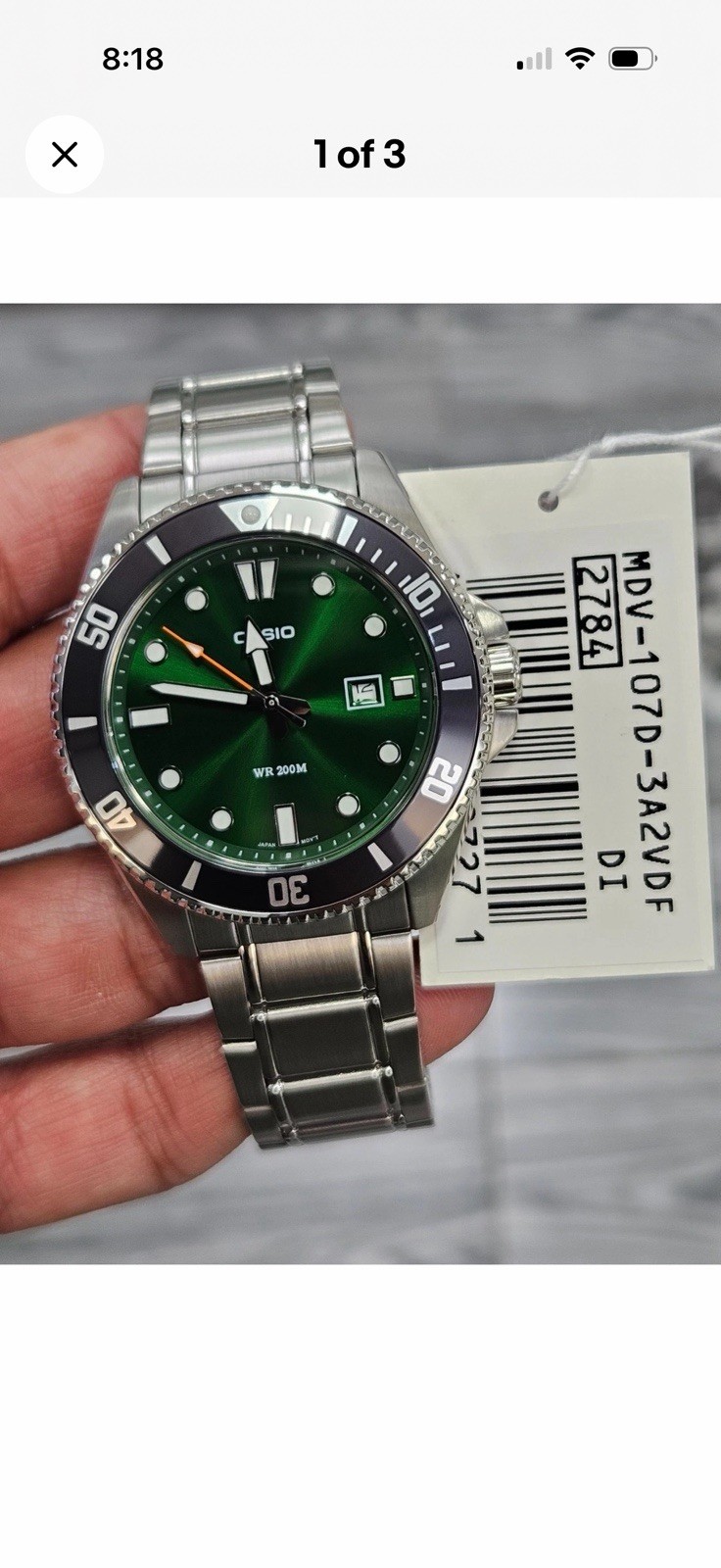 Casio Duro MDV-107D-3A2VDF Diver Watch 200M Green Dial 200m .rotating Bezel.