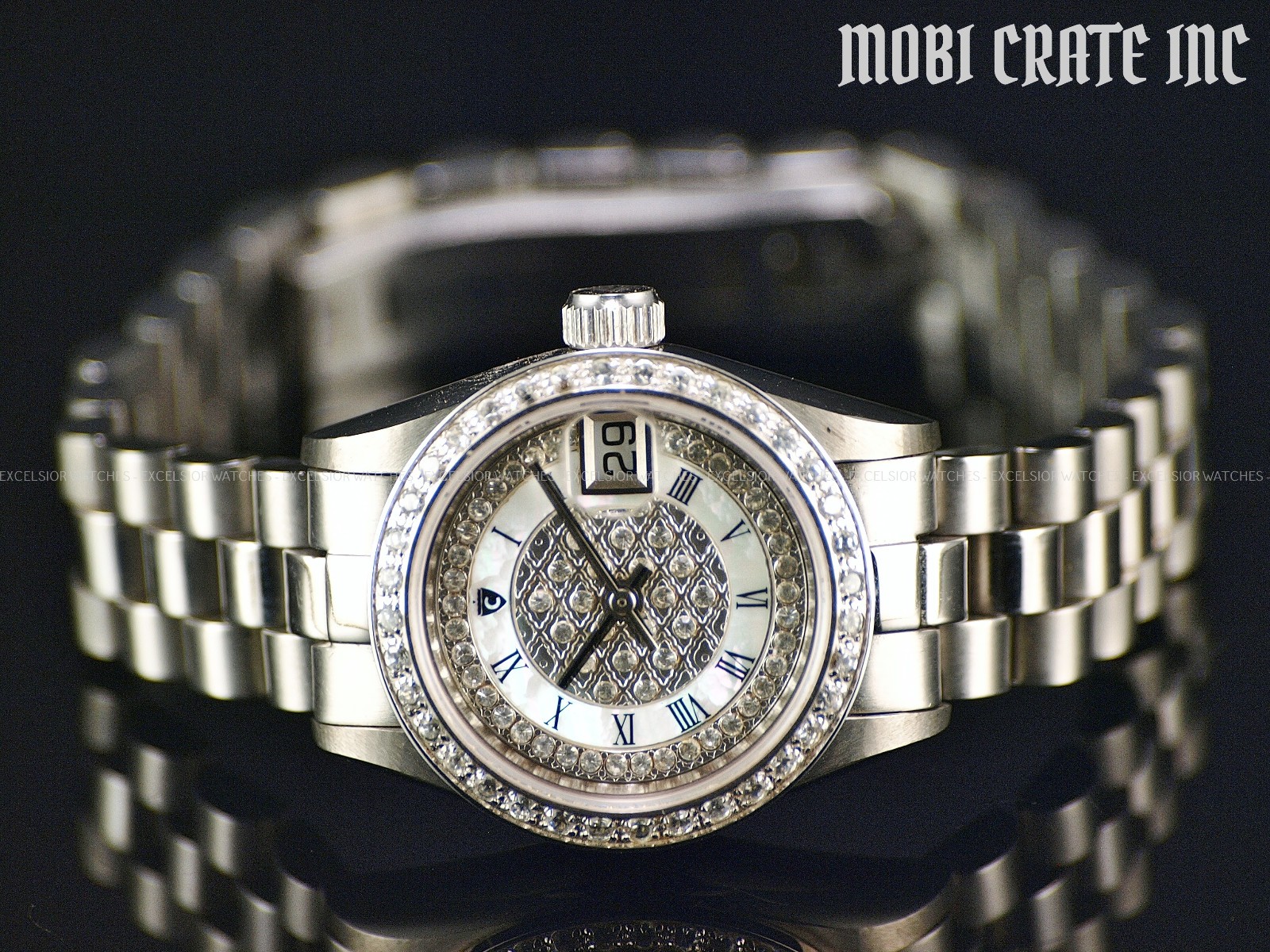 Croton Women’s Bellagio 1st Gen Swiss Automatic CZ MOP Sapphire SS Watch