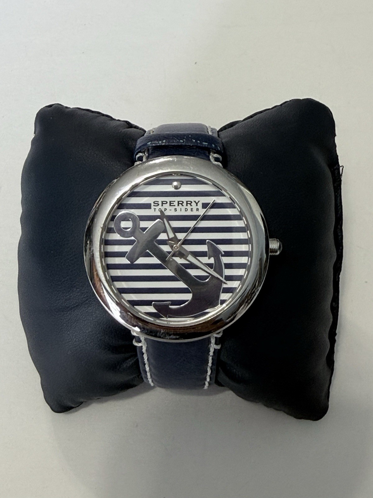 Sperry Top Spider Anchor Dial Genuine Leather Navy Strap Watch NEW Battery