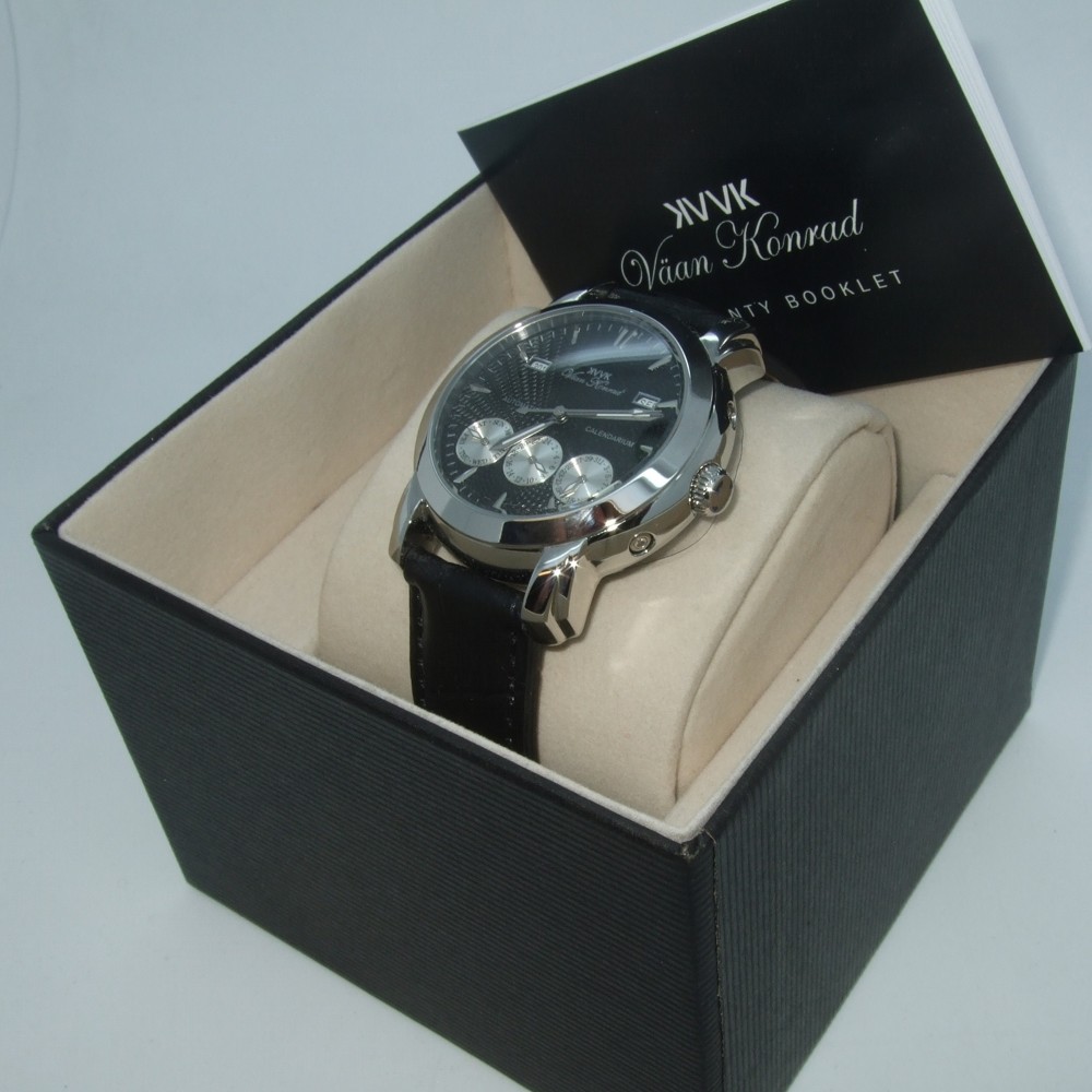 NEW MENS 20 JEWEL AUTOMATIC VAAN KONRAD CALENDARIUM WATCH BLACK EXCESSION MODEL