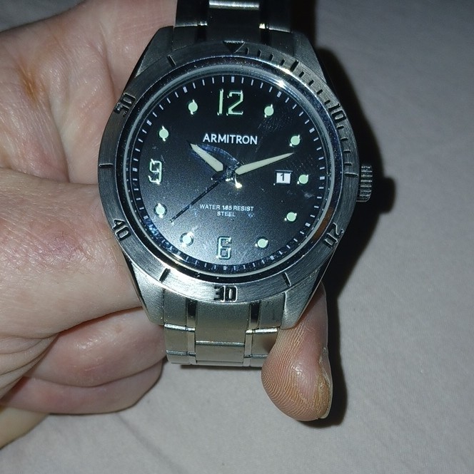 Armitron Men’s Quartz Stainless Steel Watch Black Dial Date 50m Silver