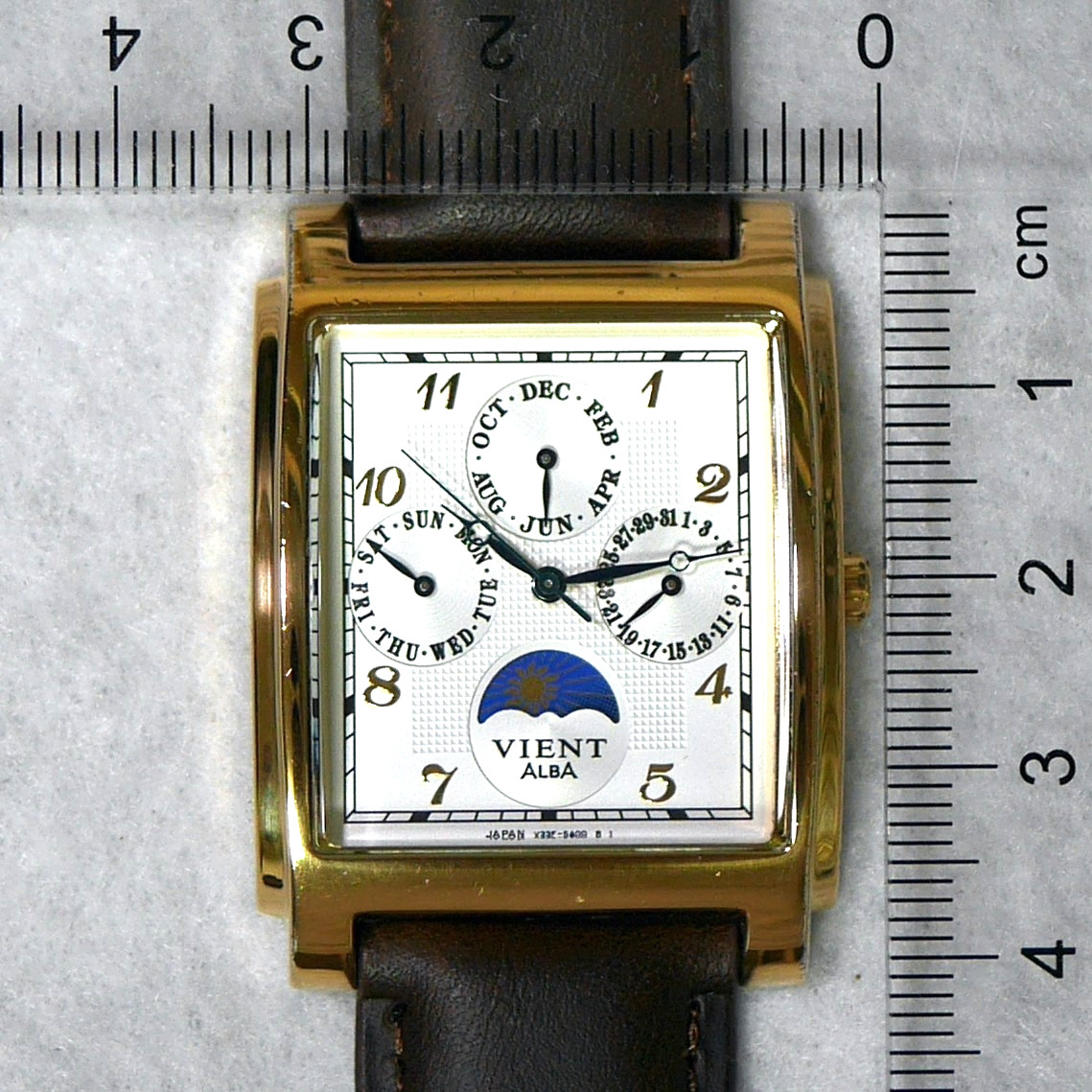 SEIKO ALBA VIENT V33F-5A10 Sun&Moon TripleCalendar Gold Men’s Watch 1985 Japan