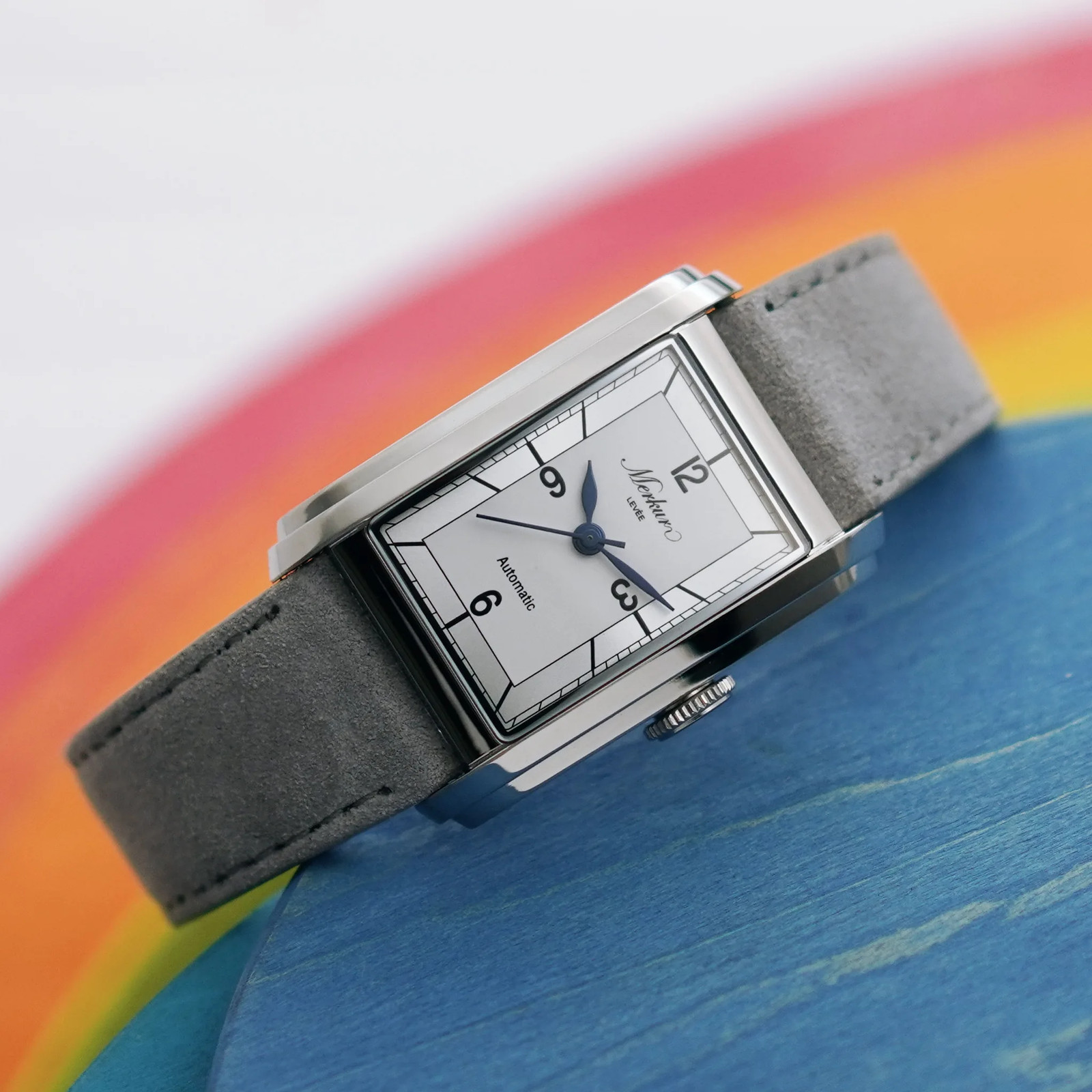 MERKUR NH05 Automatic Watch Men Rectangle Sapphire Crystal Leather Strap 30m